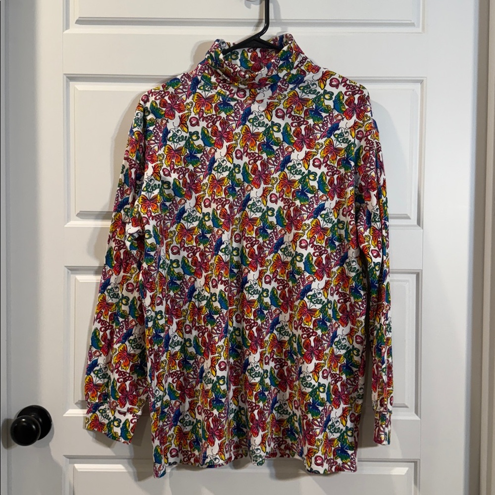 Vintage LILLY PULITZER Butterfly ‘Lilly Cursive 100% Cotton Turtleneck Large NWT
